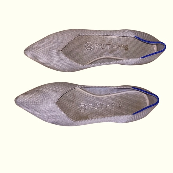 Rothy's Pointed Toe Flats Beige With Blue Trim Size 5 Womens Shoes VGUC - Picture 13 of 15